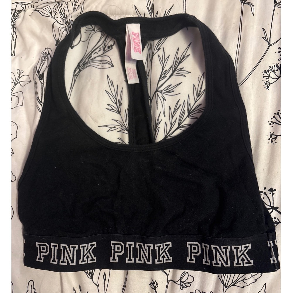 Victoria's Secret PINK Black Logo Band Racerback Sports Bra, XS (AA-B)